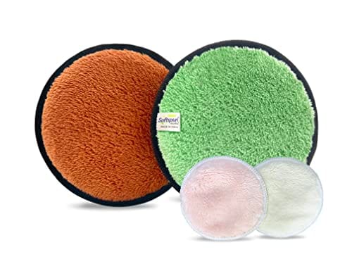 SOFTSPUN Microfiber Reusable Makeup Remover Cleansing Pads for Face, Eyes, Lipstick, 4pcs, 280 GSM, 12x12cms, Multi-color, Safe for all Skin Types.