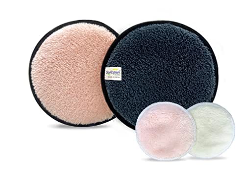 SOFTSPUN Microfiber Reusable Makeup Remover Cleansing Pads for Face, Eyes, Lipstick, 4pcs, 280 GSM, 12x12cms, Multi-color, Safe for all Skin Types.