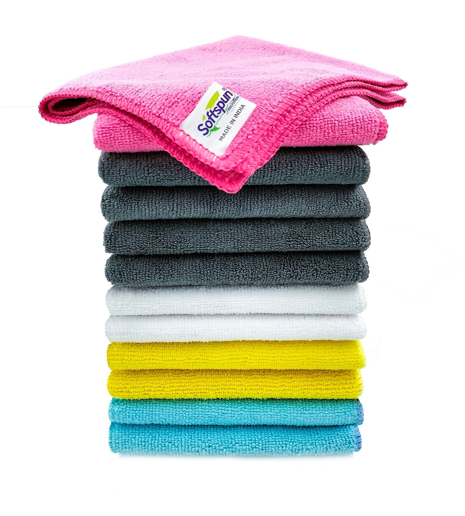 SOFTSPUN Microfiber Cleaning Cloths,220GSM Multi-Color. Highly Absorbent, Lint and Streak Free, Multi - Purpose Wash Cloth for Kitchen, Car, Window, Stainless Steel, Silverware.