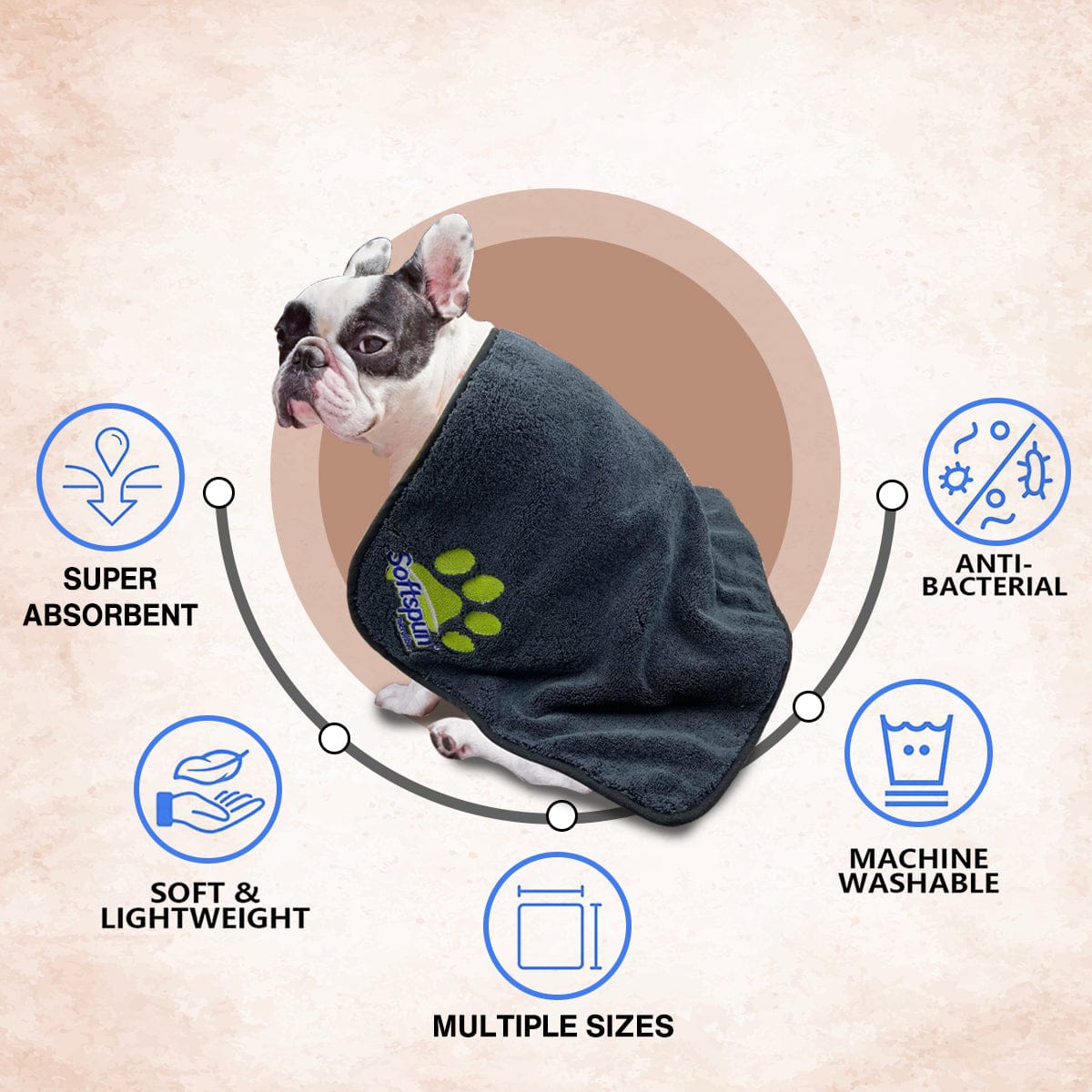 SOFTSPUN Microfiber Pet Towel 380 GSM. Ultra-Absorbent for Drying Pets Quickly. Quick-Drying, Machine Washable, Ultra-Soft for Small Dogs & Cats of All Breeds.