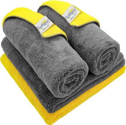 SOFTSPUN B Quality Microfiber Cloth - Going Cheap 4 pcs - 40X40 cms - 900 GSM - Thick Lint & Streak-Free Multipurpose Cloths - for Car Bike Cleaning Polishing Washing & Detailing. Wet and Dry Microfiber Cleaning Cloth  (4 Units)