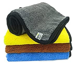 SOFTSPUN Microfiber High, Loop Silk Banded Edges,Car Cleaning Cloths, 40x40cms 4pcs Towel Set 380 GSM Highly Absorbent, Multi-Purpose Cleaning Cloth