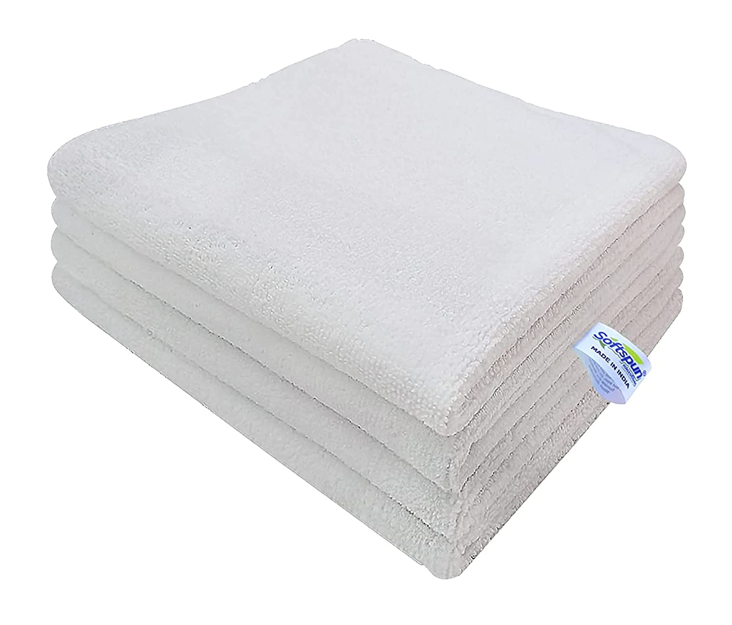 SOFTSPUN Microfiber Towel White - 340 GSM Thick 100int & Streak-Free Multipurpose Cloth