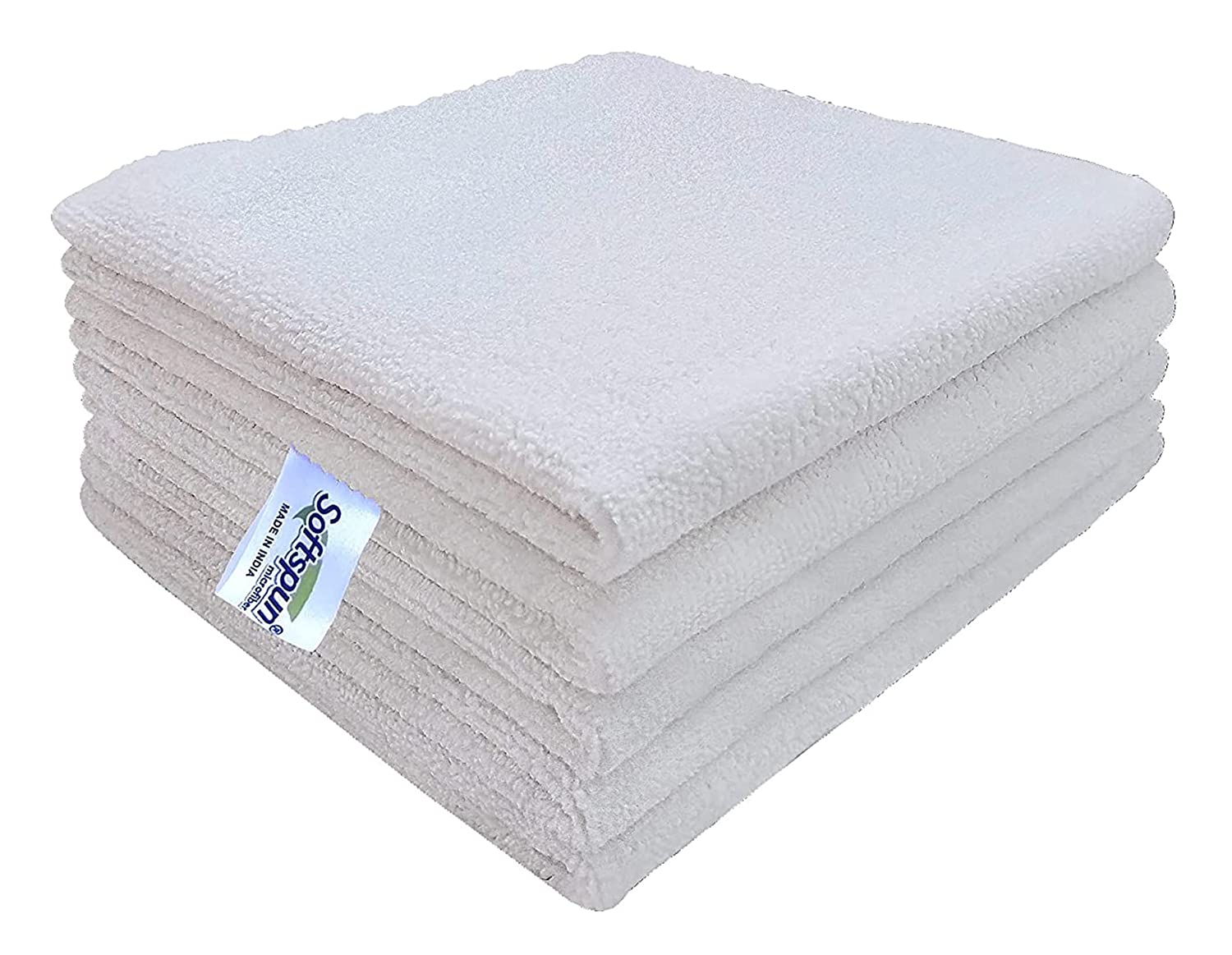 SOFTSPUN Microfiber Towel White - 340 GSM Thick 100int & Streak-Free Multipurpose Cloth