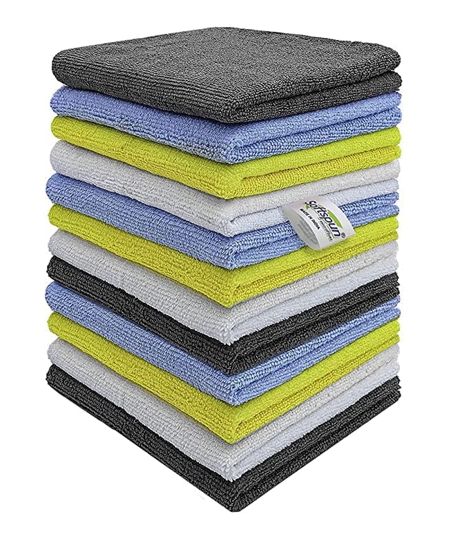 SOFTSPUN Microfiber Cleaning Cloths,220GSM Multi-Color. Highly Absorbent, Lint and Streak Free, Multi - Purpose Wash Cloth for Kitchen, Car, Window, Stainless Steel, Silverware.