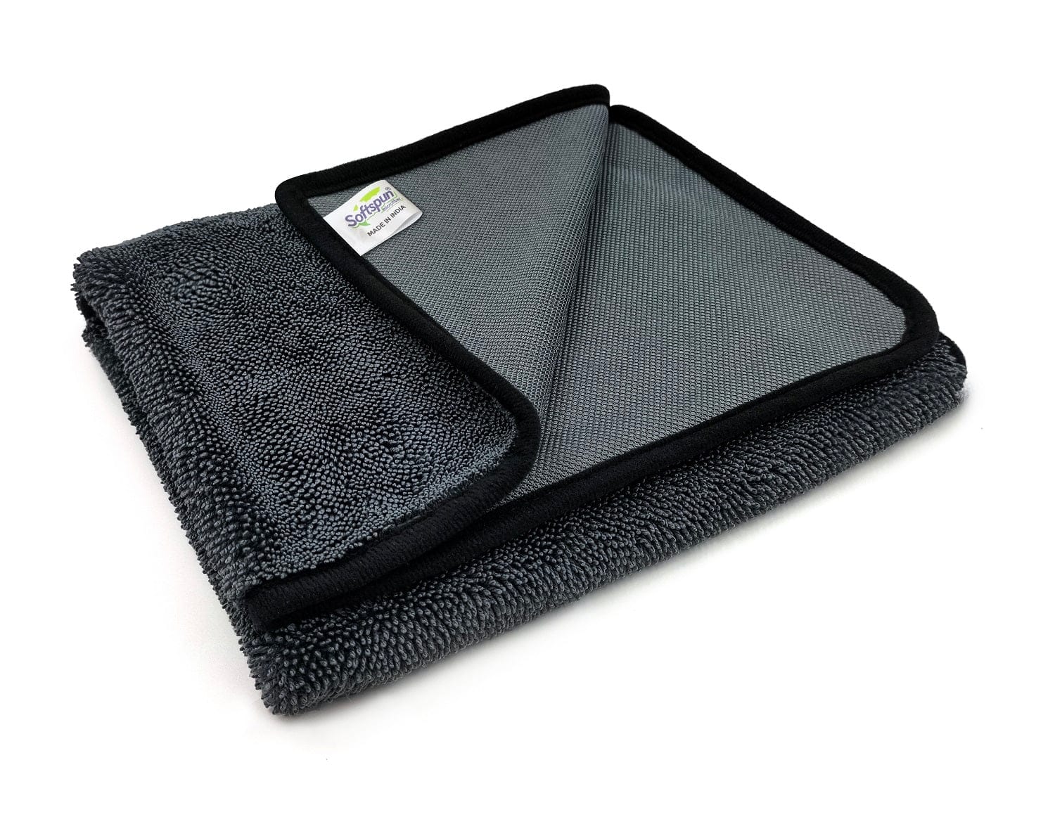 SOFTSPUN Microfiber Cloth for Car - 800 GSM, Grey Twisted Loop Super Absorbent Towel - Edgeless Design with Plush Pile and Lint Free Cloth for Drying and Detailing.