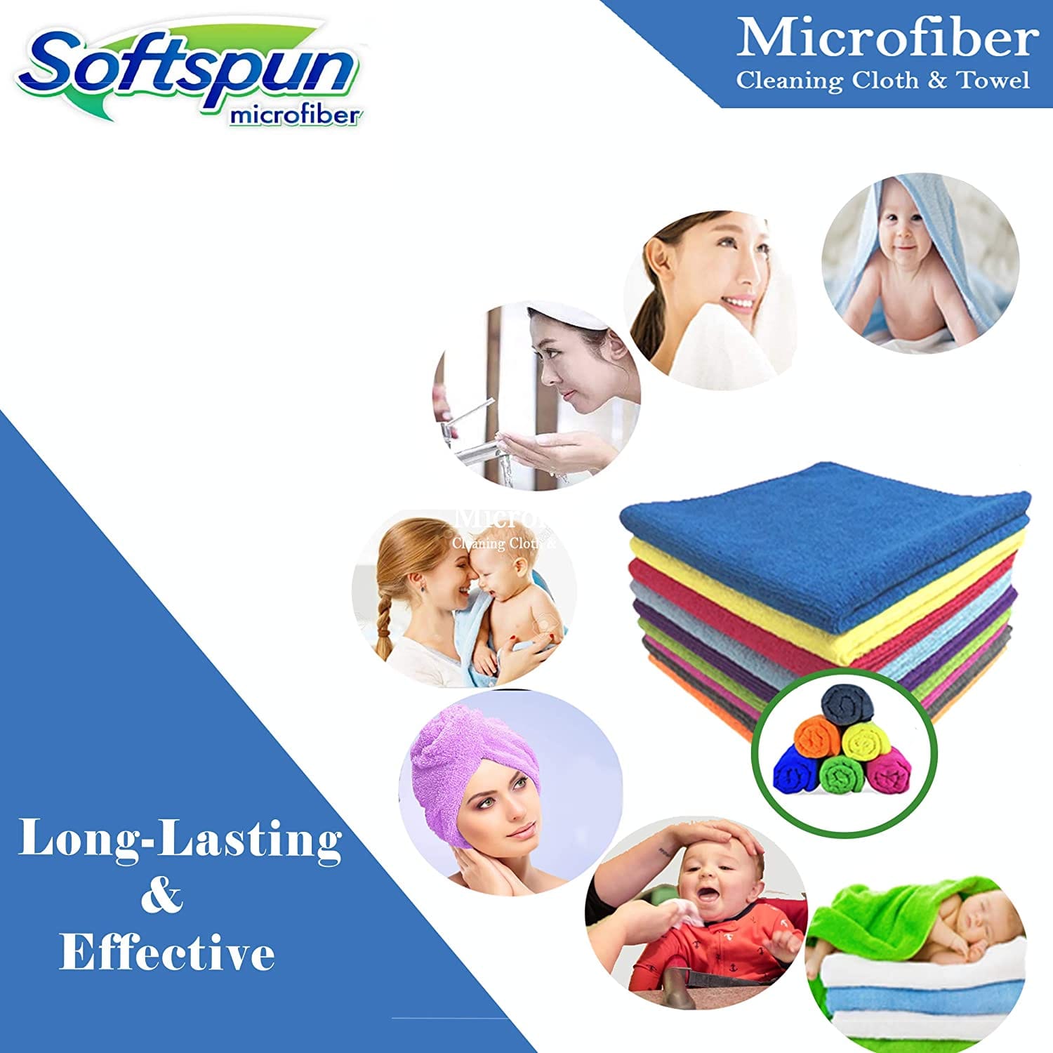 SOFTSPUN Microfiber Baby Hand & Face Wipes Towel 30x30cm 340 GSM Super Soft & Silky for Hand, Face and Body - Hypoallergenic Sensitive Skin Wipes & Washcloths.