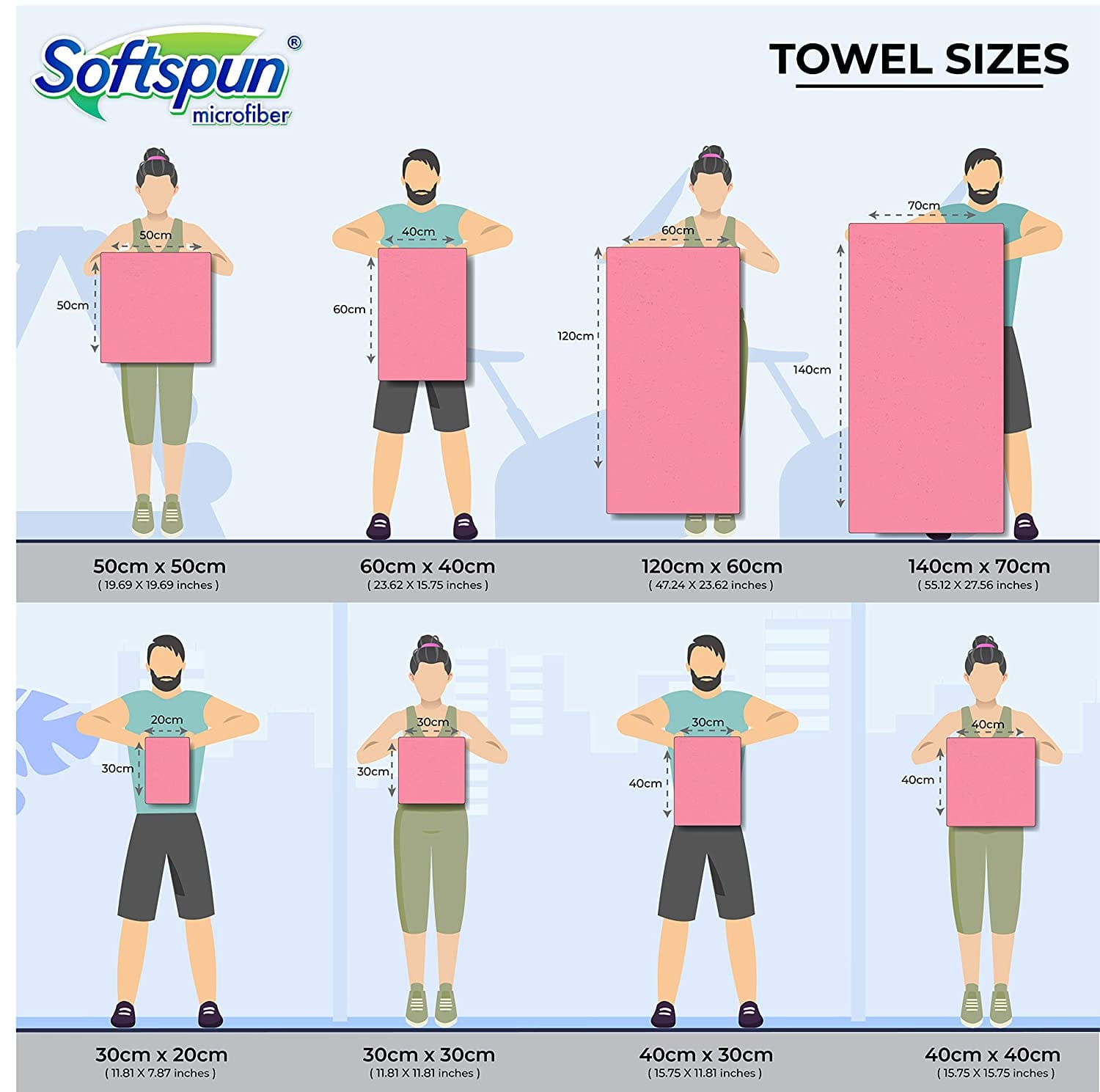 SOFTSPUN Microfiber High Loop Gym & Sports Towels for Men & Women 1pcs 380 GSM Fast Drying, Super Absorbent, Lightweight & Ultra-Compact Sweat Towels for Working Out Camping, Travel.