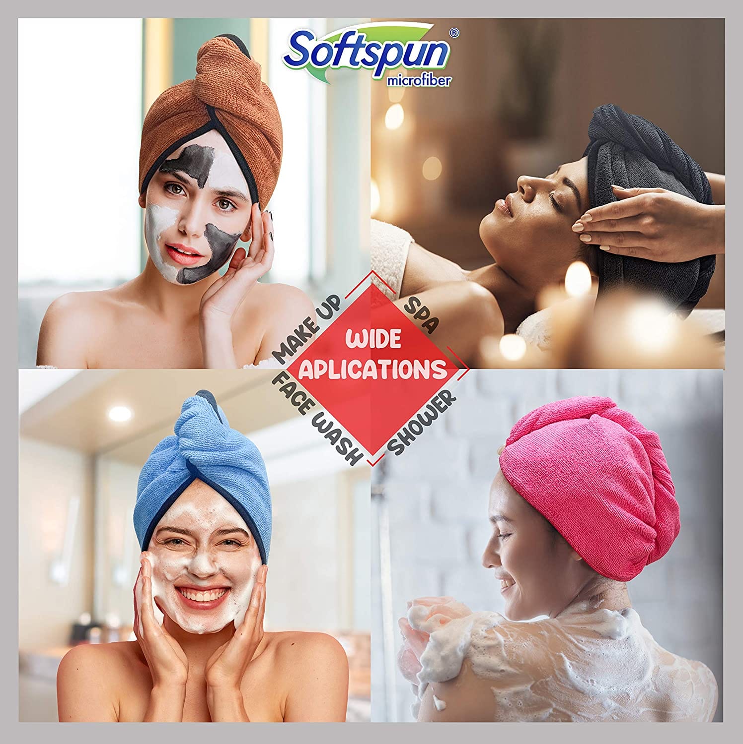 SOFTSPUN Microfiber Hair Cap Silk Banded Edge 1, Pcs -70X25cm, Super Absorbent Quick Dry Hair Turban for Drying All kinds of Hair - Straight or Curly short or Long Thin or Thick Hair.