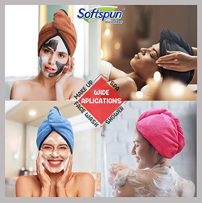 SOFTSPUN Microfiber Hair Cap Silk Banded Edge 2, Pcs -70X25cm, Super Absorbent Quick Dry Hair Turban for Drying All kinds of Hair - Straight or Curly short or Long Thin or Thick Hair.