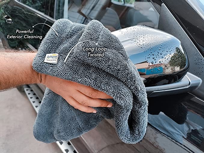 SOFTSPUN Microfiber Cloth for Car - 1600 GSM, Twisted Loop Super Absorbent Towel - Edgeless Design with Plush Pile and Lint Free Cloth for Drying and Detailing.