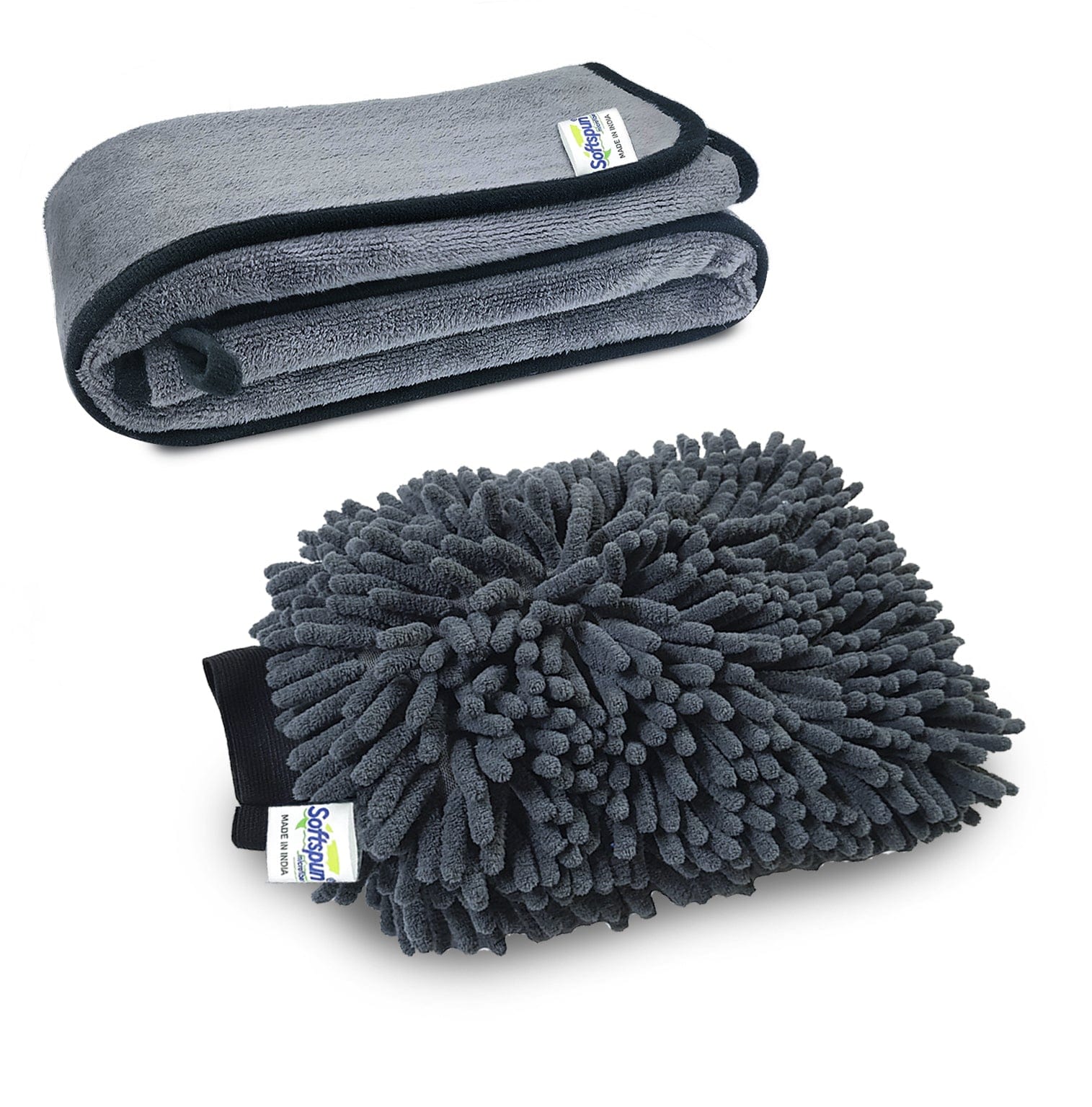 SOFTSPUN Microfiber Super Absorbent Cloth, 500 GSM, Grey! Silk Banded Edge Towel Set, Extra Thick Microfiber Cleaning Cloths Perfect for Bike, Auto, Cars Both Interior and Exterior.
