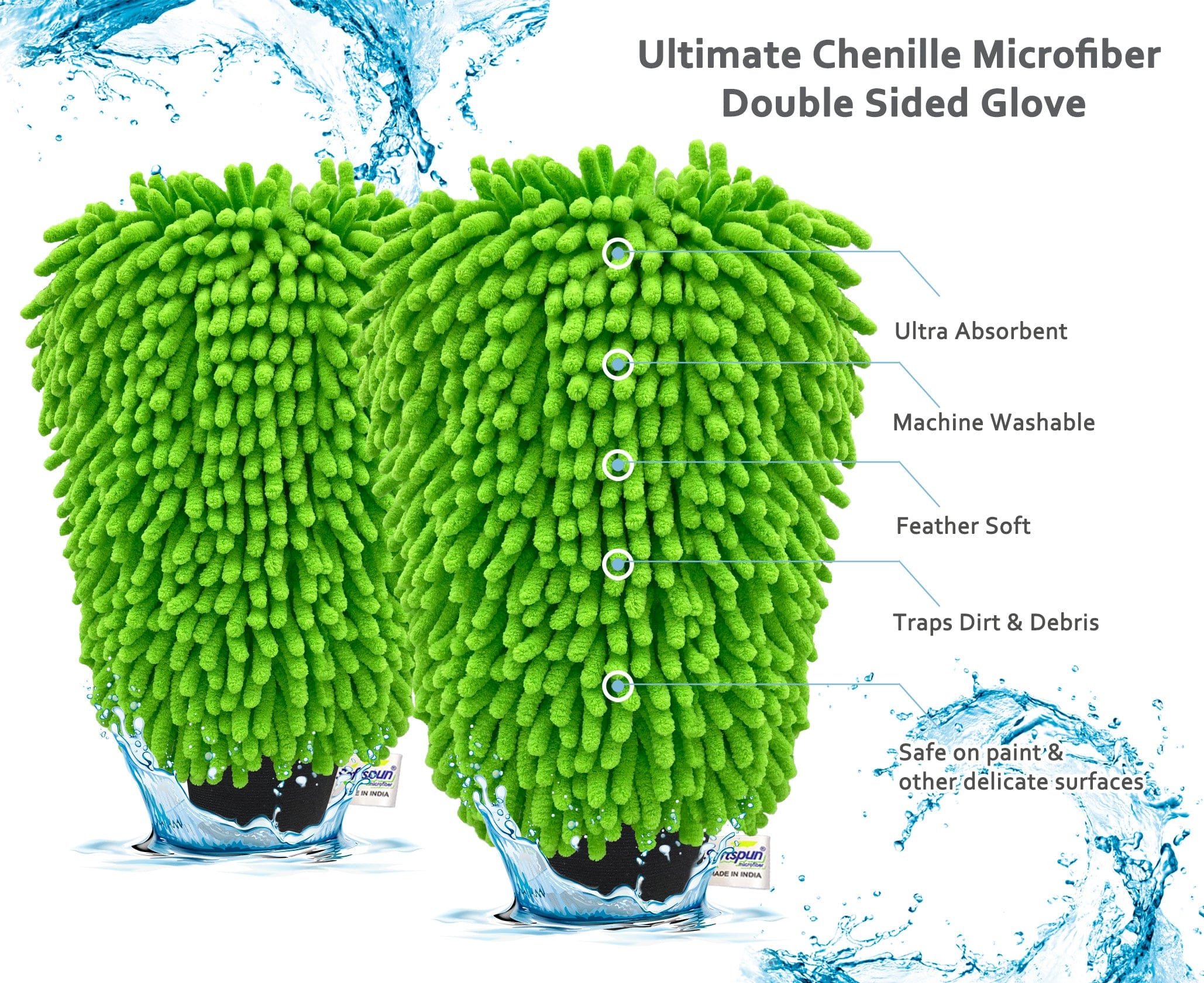 SOFTSPUN Microfiber Chenille & Glass Cloth Mitt,1700 GSM , Multi-Purpose Super Absorbent and Perfect Wash Clean with Lint-Scratch Free Cars, Window, Kitchen, Home Dusting!.