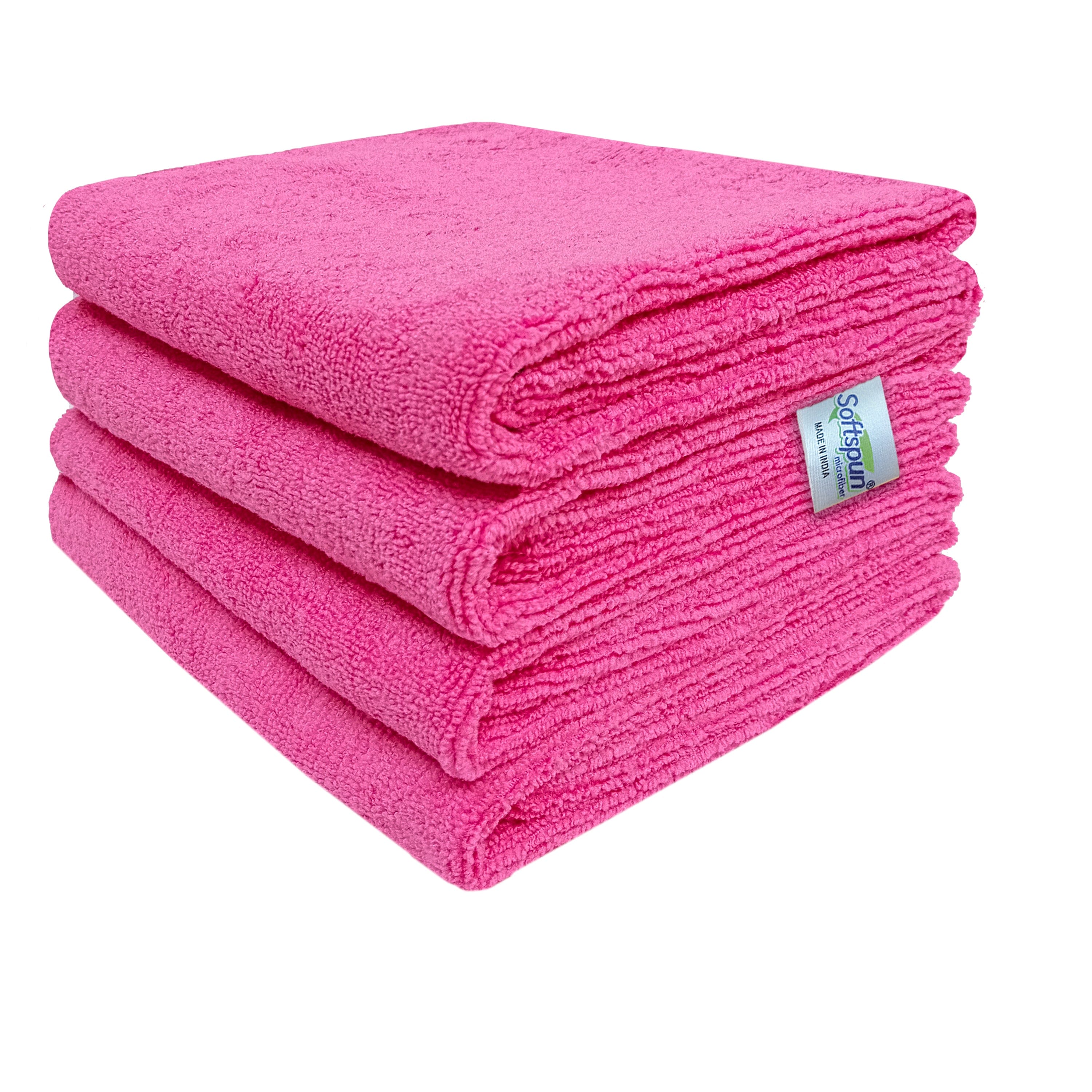 SOFTSPUN Microfiber Towel Pink - 340 GSM Thick 100int & Streak-Free Multipurpose Cloth