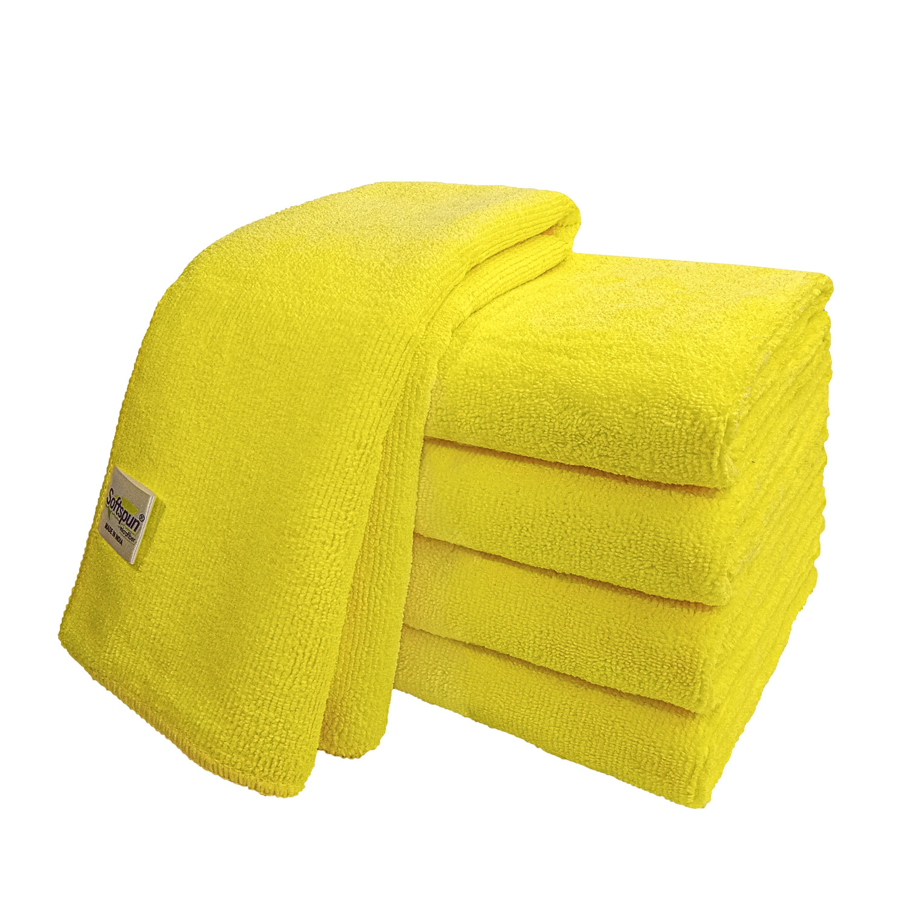 SOFTSPUN Microfiber Towel Yellow - 340 GSM Thick 100int & Streak-Free Multipurpose Cloth