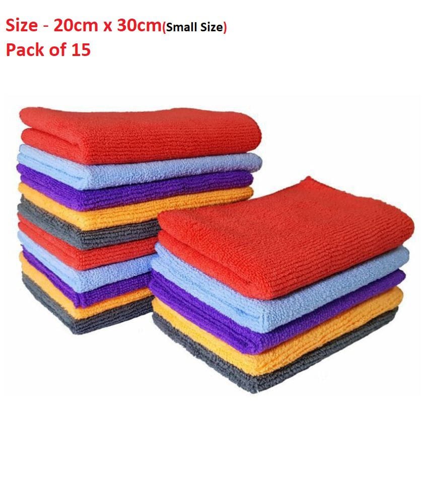 SOFTSPUN Microfiber Cloth 15pcs - Small - 20x30cms - 340 GSM Multicolor. Thick Lint & Streak-Free MultiPurpose cloths