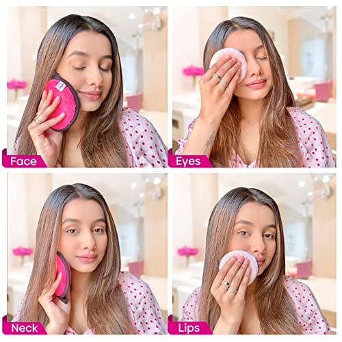 SOFTSPUN Microfiber Reusable Makeup Remover Cleansing Pads for Face, Eyes, Lipstick, 4pcs, 280 GSM, 12x12cms, Multi-color, Safe for all Skin Types.