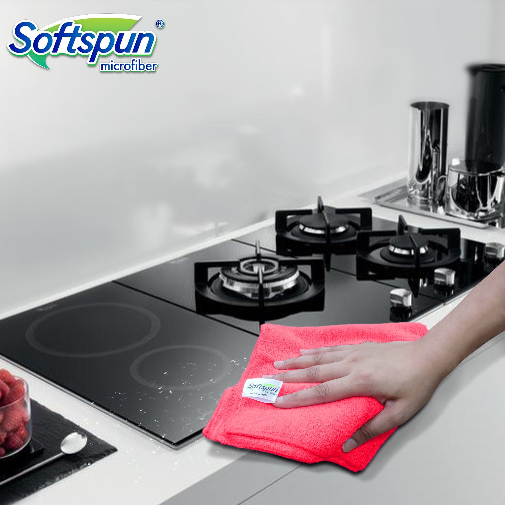 SOFTSPUN Microfiber Cleaning Cloths, Towel Set 340 GSM. Highly Absorbent, Lint and Streak Free, Multi-Purpose Wash Cloth for Kitchen, Car, Window, Stainless Steel, Silverware.