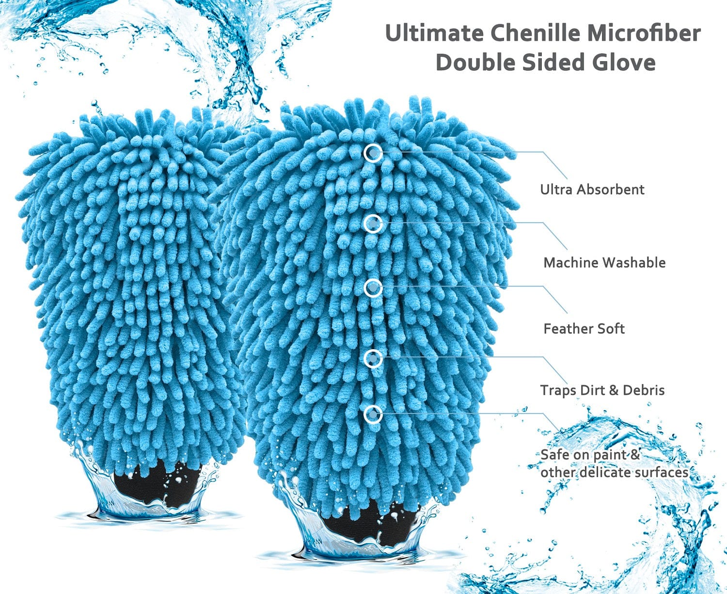 SOFTSPUN Microfiber Chenille & Glass Cloth Mitt,1700 GSM , Multi-Purpose Super Absorbent and Perfect Wash Clean with Lint-Scratch Free Cars, Window, Kitchen, Home Dusting!.