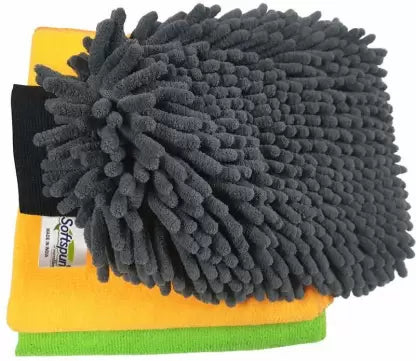 microfiber car wash gloves with 1700 gsm and cloth with 340 gsm thickness - Softspun