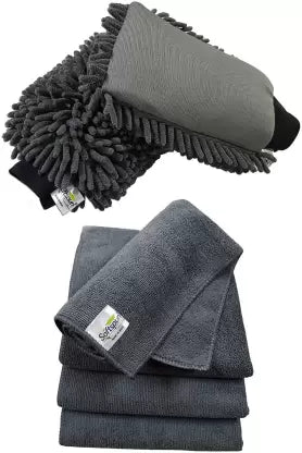 microfiber car wash gloves with 1700 gsm and cloth with 340 gsm thickness - Softspun